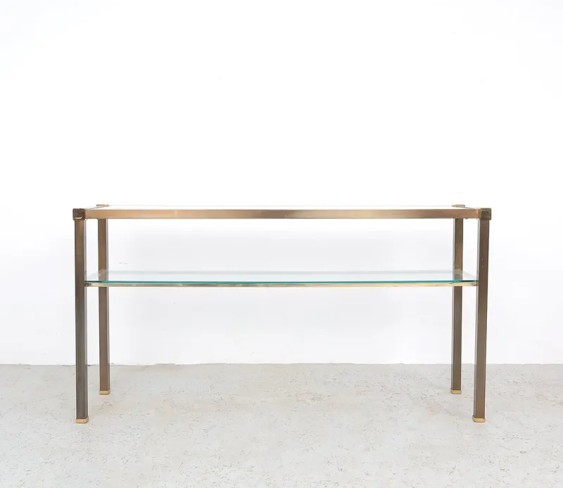 Pamono Brass and Glass Console Table, 1970s> Console Tables