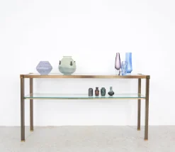 Pamono Brass and Glass Console Table, 1970s><noscript><img width=