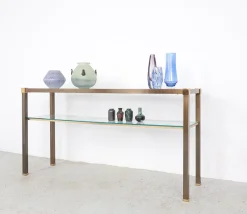 Pamono Brass and Glass Console Table, 1970s><noscript><img width=
