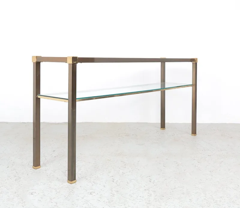 Pamono Brass and Glass Console Table, 1970s> Console Tables