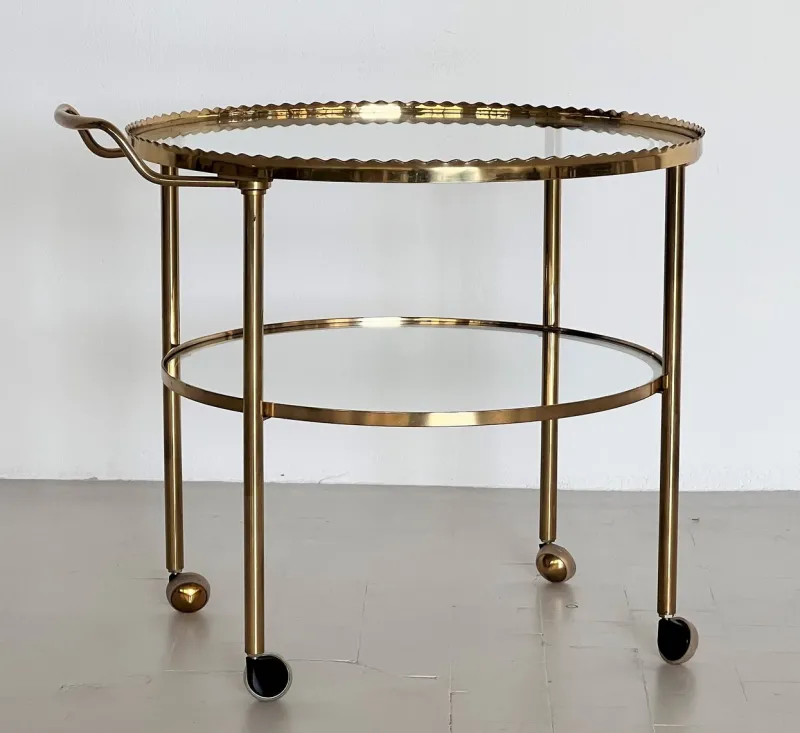 Pamono Brass and Glass Serving Cart from Vereinigte Werkstätten Collection, 1960s> Serving Bar Carts & Trolleys