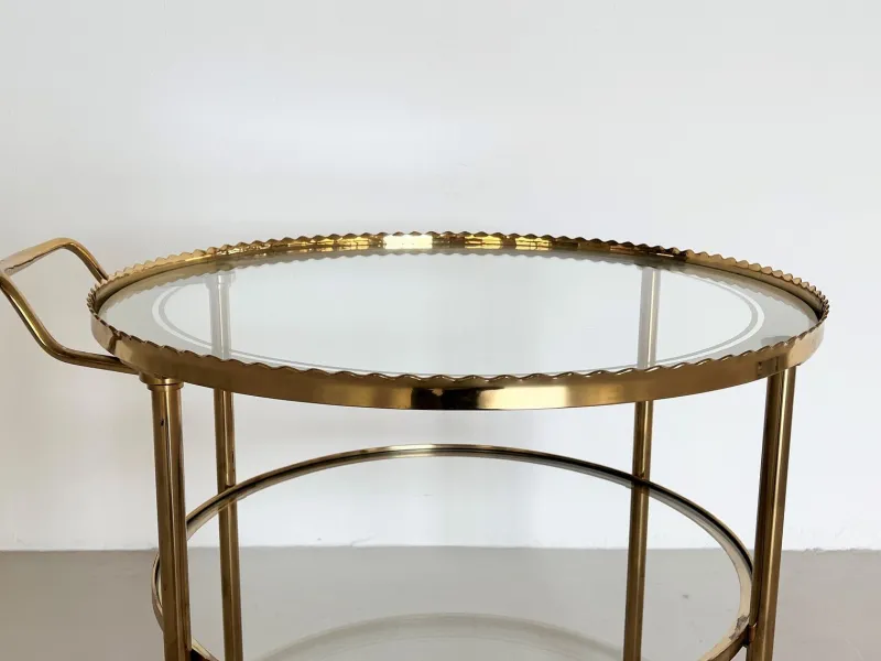 Pamono Brass and Glass Serving Cart from Vereinigte Werkstätten Collection, 1960s> Serving Bar Carts & Trolleys