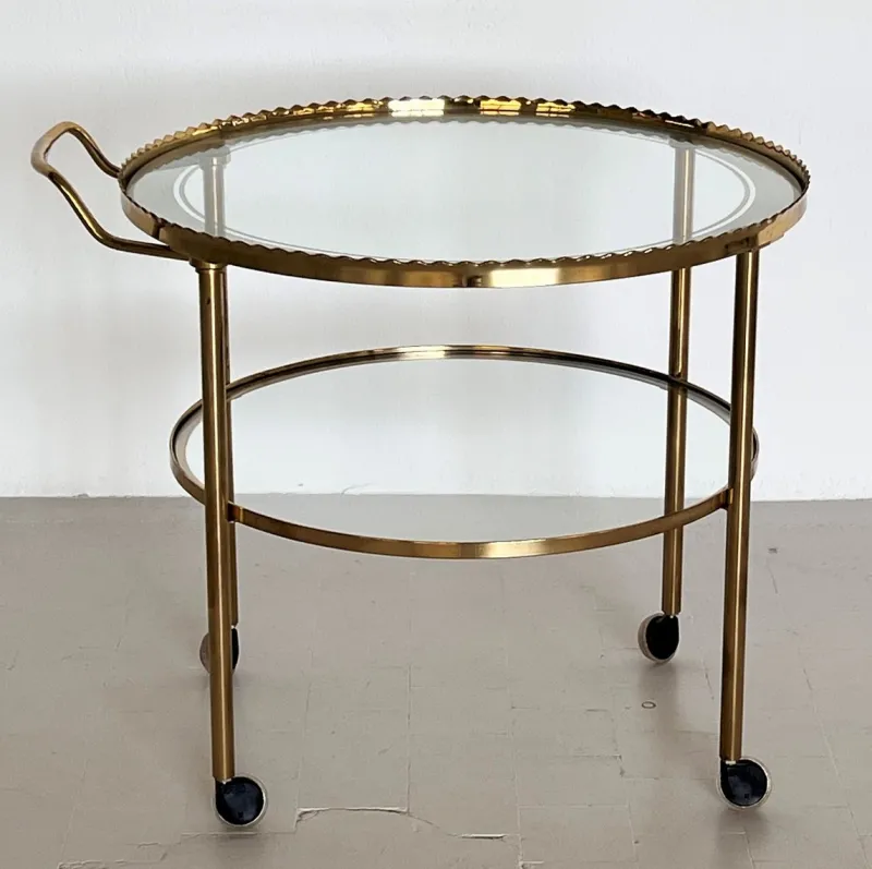 Pamono Brass and Glass Serving Cart from Vereinigte Werkstätten Collection, 1960s> Serving Bar Carts & Trolleys