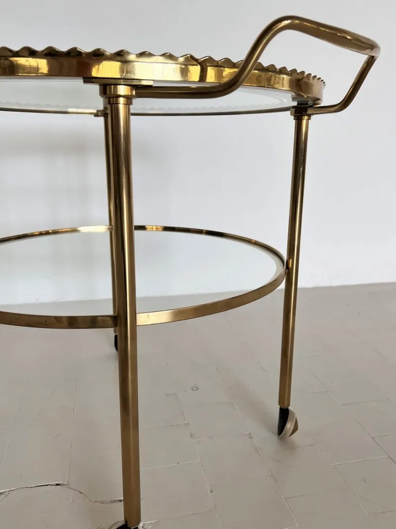 Pamono Brass and Glass Serving Cart from Vereinigte Werkstätten Collection, 1960s> Serving Bar Carts & Trolleys