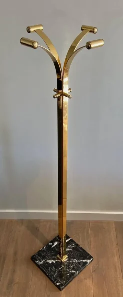 Pamono Brass and Marble Coat Rack, 1970s> Racks, Hooks & Valets