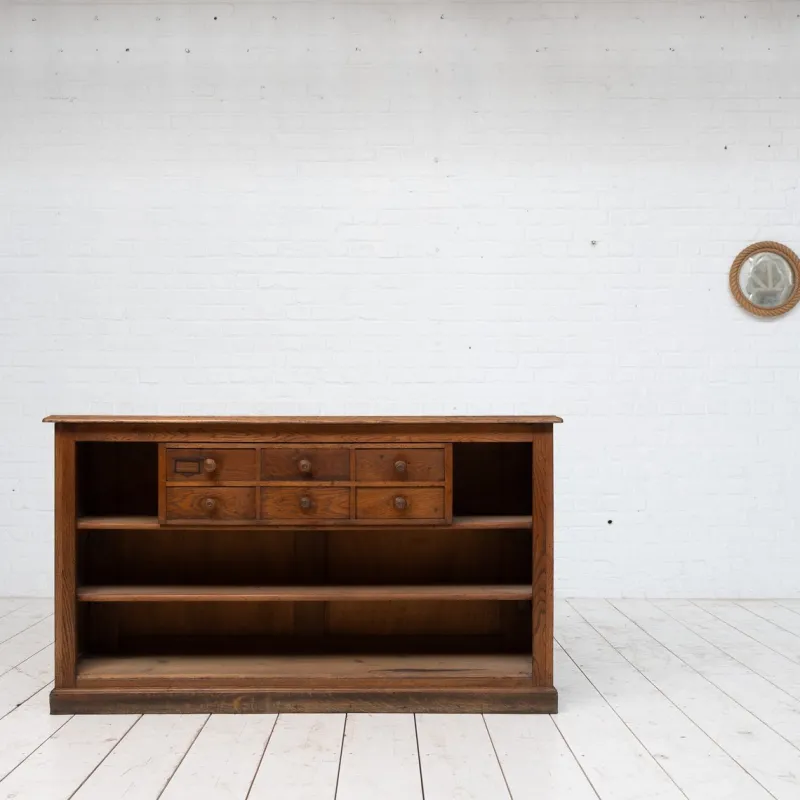Pamono Brass and Oak Counter, 1930> Worktables & Workbenches
