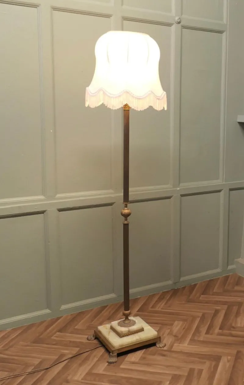Pamono Brass and Onyx Column Floor Lamp, 1960s> Floor Lamps