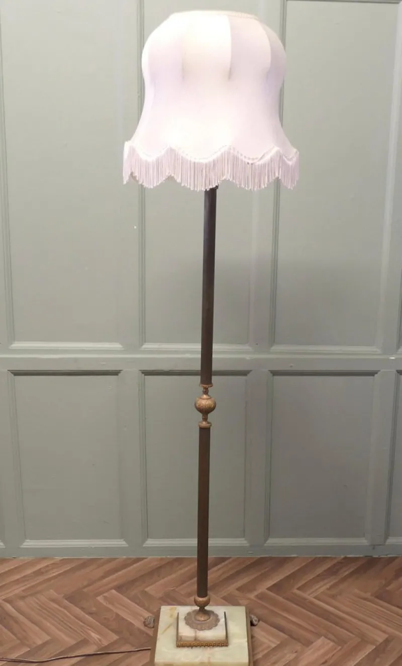 Pamono Brass and Onyx Column Floor Lamp, 1960s> Floor Lamps