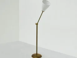 Pamono Brass and Perforated Metal Adjustable Floor Lamp from BAG Turgi, Switzerland, 1950s> Floor Lamps