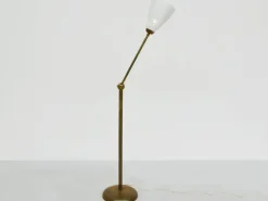 Pamono Brass and Perforated Metal Adjustable Floor Lamp from BAG Turgi, Switzerland, 1950s> Floor Lamps