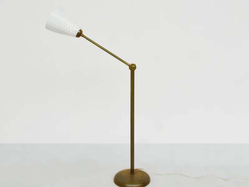 Pamono Brass and Perforated Metal Adjustable Floor Lamp from BAG Turgi, Switzerland, 1950s> Floor Lamps