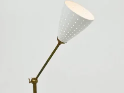 Pamono Brass and Perforated Metal Adjustable Floor Lamp from BAG Turgi, Switzerland, 1950s><noscript><img width=