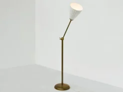 Pamono Brass and Perforated Metal Adjustable Floor Lamp from BAG Turgi, Switzerland, 1950s><noscript><img width=