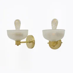 Online Pamono Brass and Pulegoso Murano Glass Sconces attributed to Barovier & Toso, 1990, Set of 2