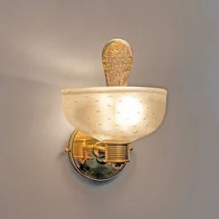 Online Pamono Brass and Pulegoso Murano Glass Sconces attributed to Barovier & Toso, 1990, Set of 2