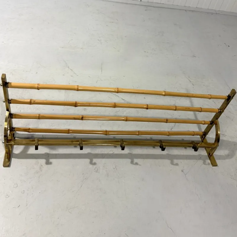 Outlet Pamono Brass and Rattan Coat Rack, 1950s