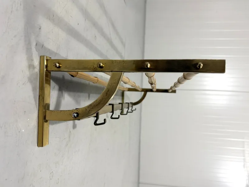 Outlet Pamono Brass and Rattan Coat Rack, 1950s