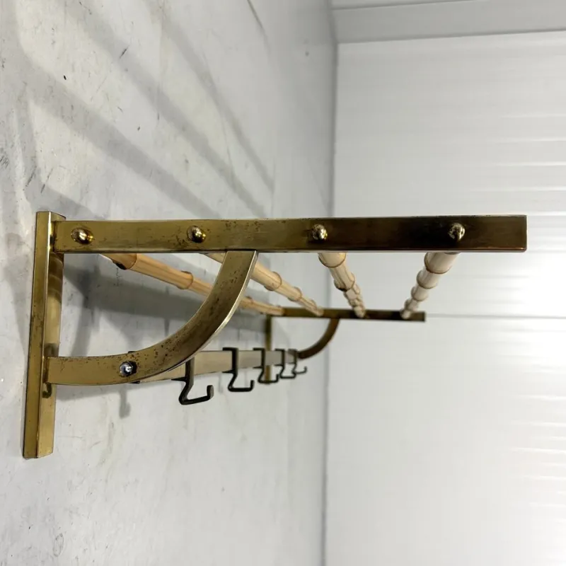 Outlet Pamono Brass and Rattan Coat Rack, 1950s