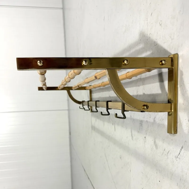 Outlet Pamono Brass and Rattan Coat Rack, 1950s