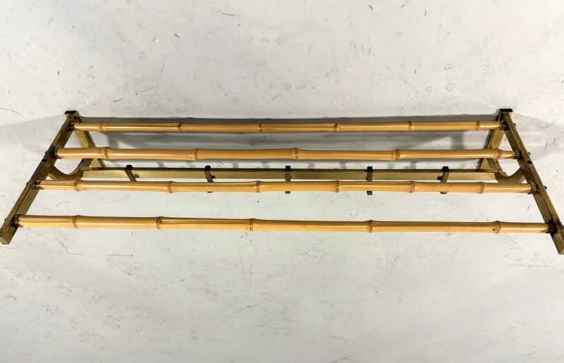 Outlet Pamono Brass and Rattan Coat Rack, 1950s