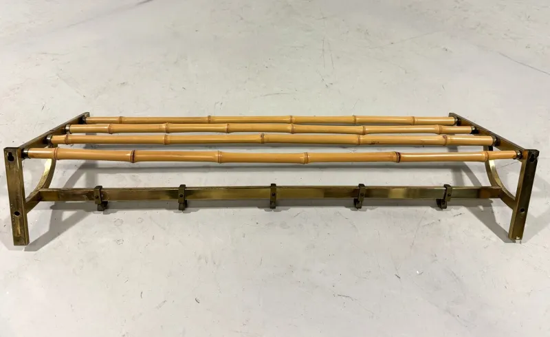 Outlet Pamono Brass and Rattan Coat Rack, 1950s
