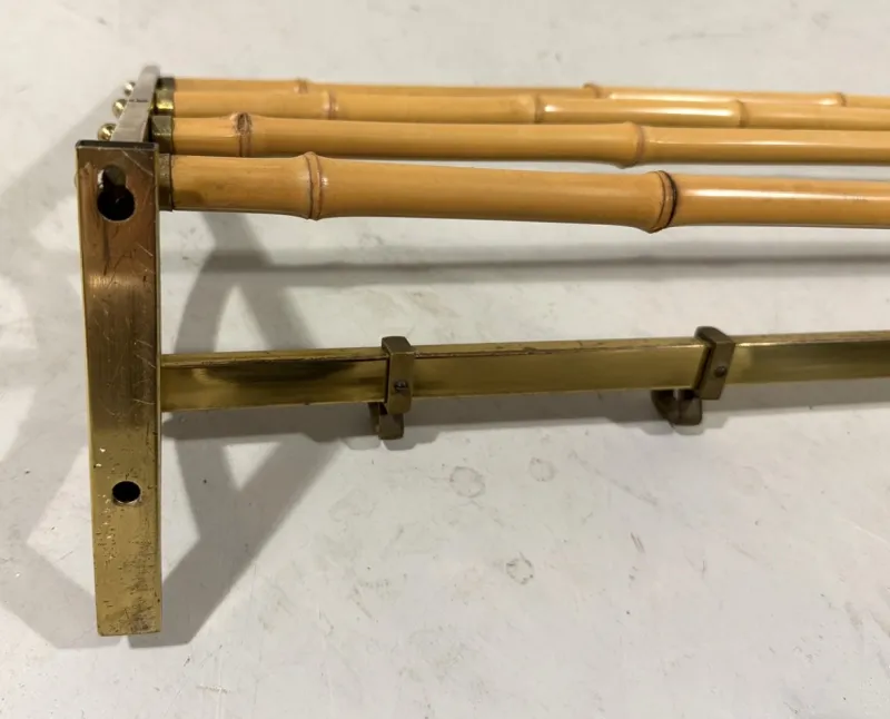 Outlet Pamono Brass and Rattan Coat Rack, 1950s