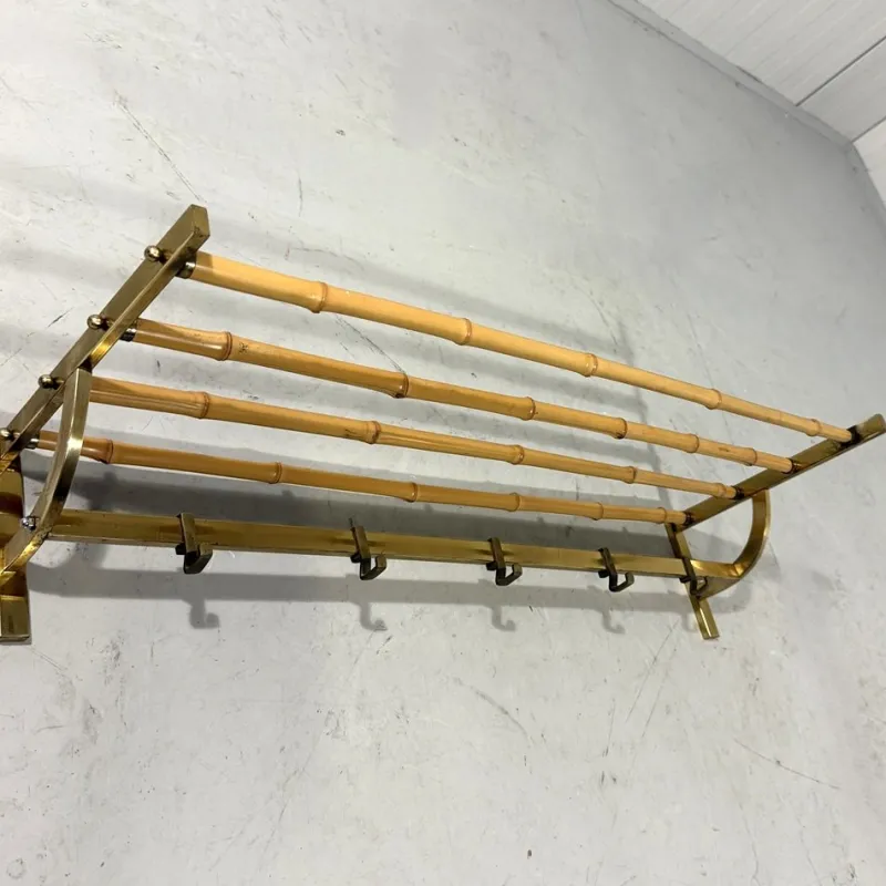 Outlet Pamono Brass and Rattan Coat Rack, 1950s
