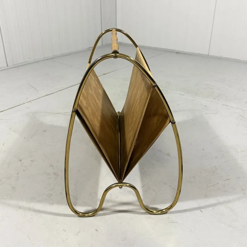 Sale Pamono Brass and Rattan Magazine Holder, 1950s