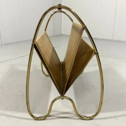 Sale Pamono Brass and Rattan Magazine Holder, 1950s
