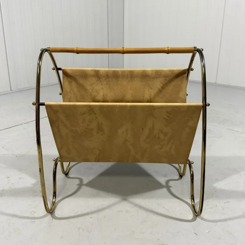 Sale Pamono Brass and Rattan Magazine Holder, 1950s