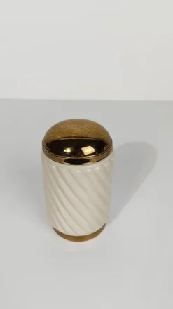 Pamono Brass and Ribbed Ivory Ceramic Cocktail Set in the style of Tommaso Barb, 1970s, Set of 3><noscript><img width=