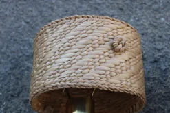 Pamono Brass and Straw Bedside Lamps, Italy, 1970s, Set of 2><noscript><img width=
