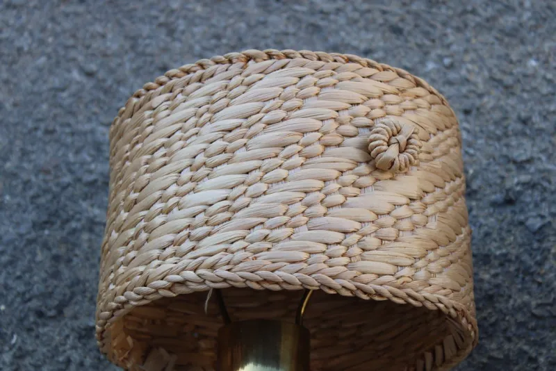 Pamono Brass and Straw Bedside Lamps, Italy, 1970s, Set of 2> Wall Lights & Sconces