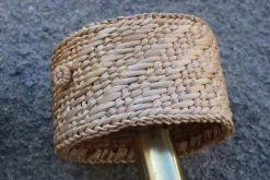 Pamono Brass and Straw Bedside Lamps, Italy, 1970s, Set of 2><noscript><img width=