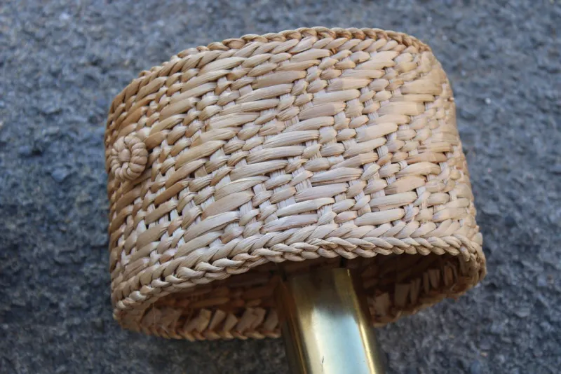 Pamono Brass and Straw Bedside Lamps, Italy, 1970s, Set of 2> Wall Lights & Sconces