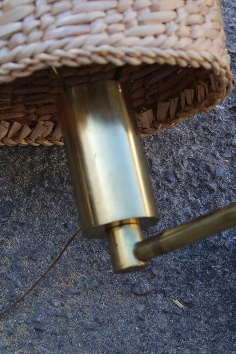 Pamono Brass and Straw Bedside Lamps, Italy, 1970s, Set of 2> Wall Lights & Sconces