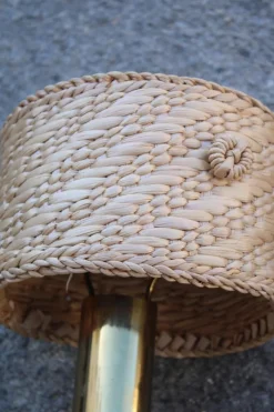 Pamono Brass and Straw Bedside Lamps, Italy, 1970s, Set of 2><noscript><img width=
