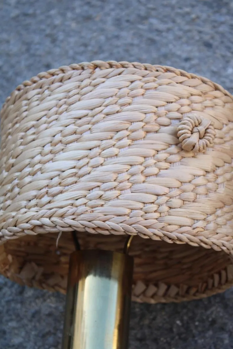 Pamono Brass and Straw Bedside Lamps, Italy, 1970s, Set of 2> Wall Lights & Sconces