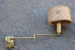 Pamono Brass and Straw Bedside Lamps, Italy, 1970s, Set of 2><noscript><img width=