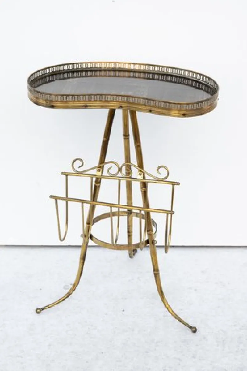 Pamono Brass and Wood Magazine Rack, 1950s> Magazine Racks