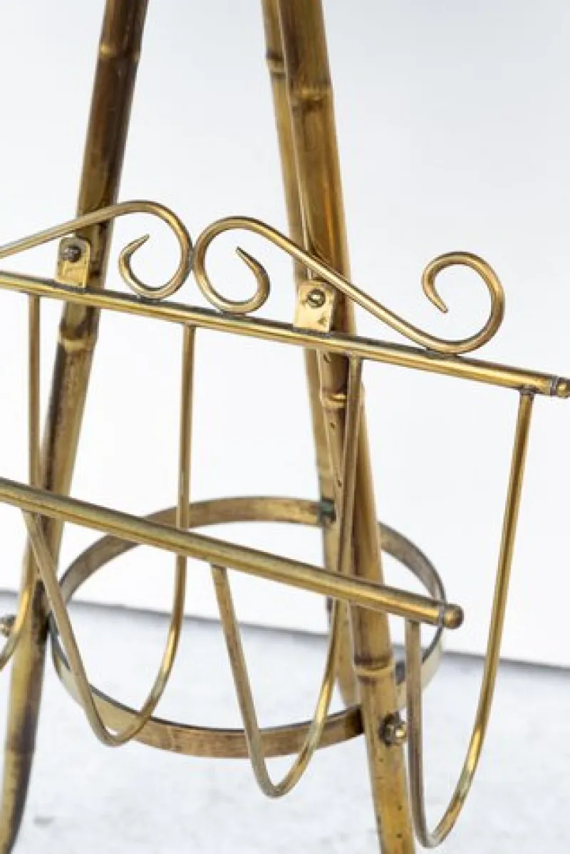 Pamono Brass and Wood Magazine Rack, 1950s> Magazine Racks