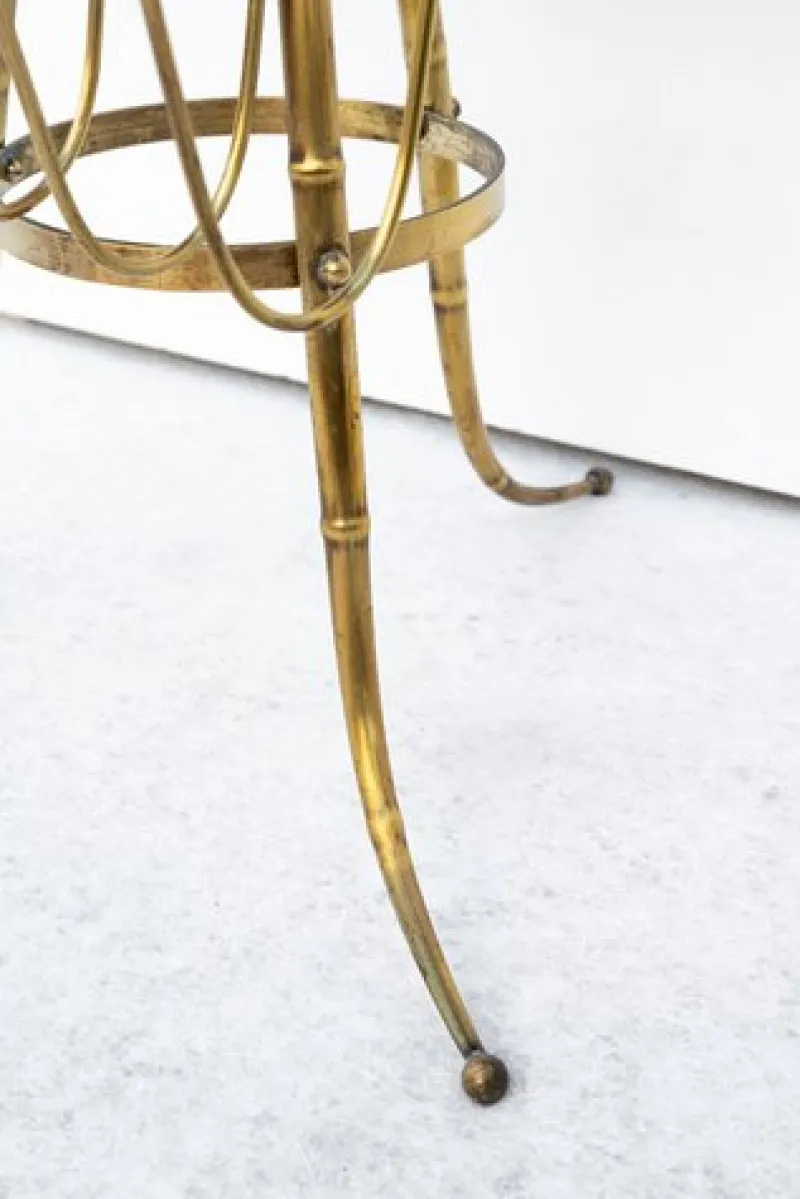 Pamono Brass and Wood Magazine Rack, 1950s> Magazine Racks