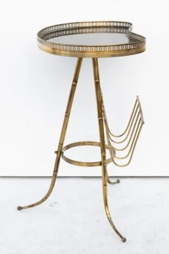 Pamono Brass and Wood Magazine Rack, 1950s><noscript><img width=
