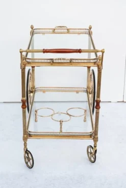 Pamono Brass Bar Cart with Glass Tops, France, 1950s><noscript><img width=