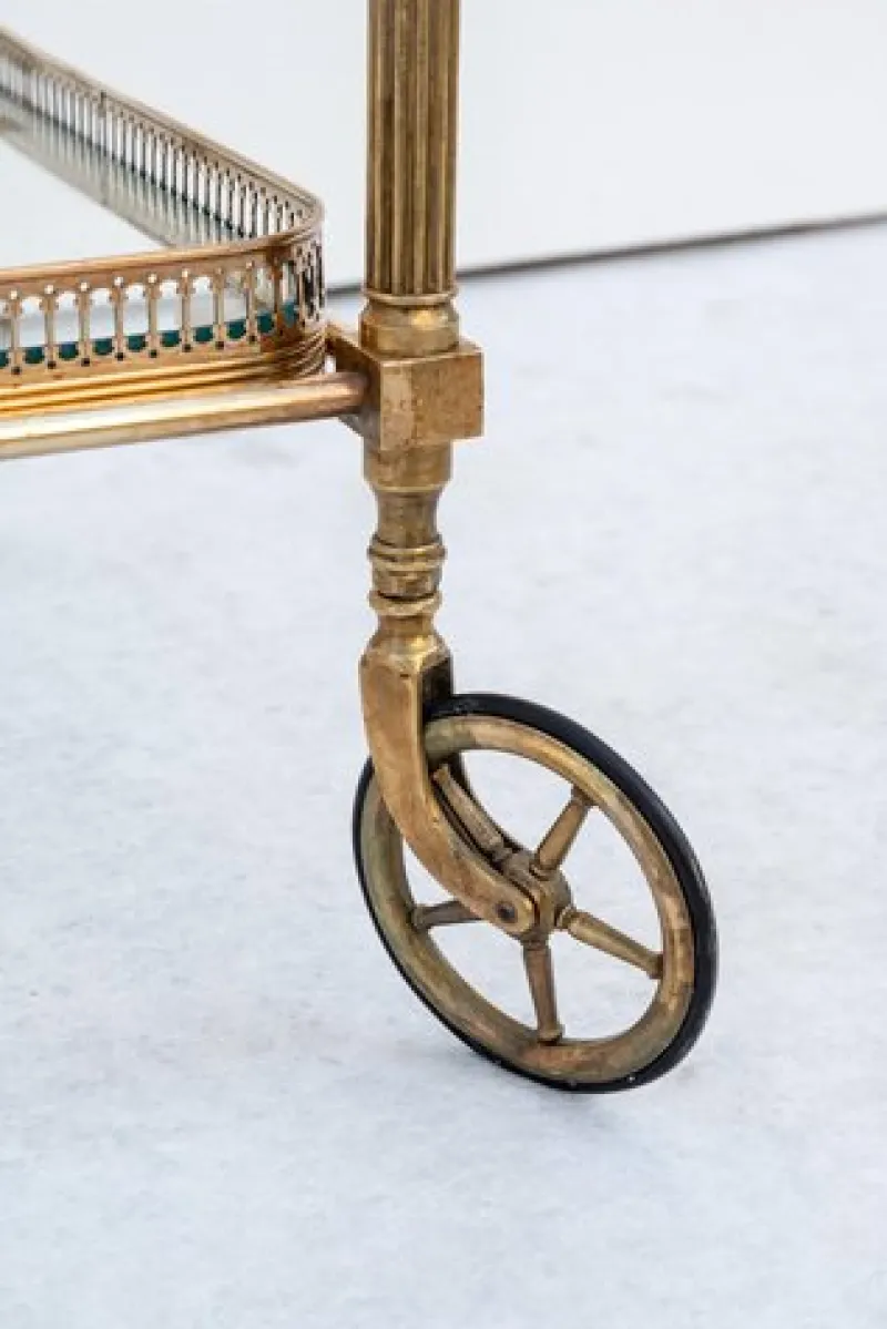 Pamono Brass Bar Cart with Glass Tops, France, 1950s> Serving Bar Carts & Trolleys