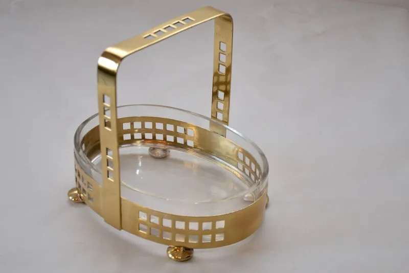 Outlet Pamono Brass Basket with Original Glass, 1910