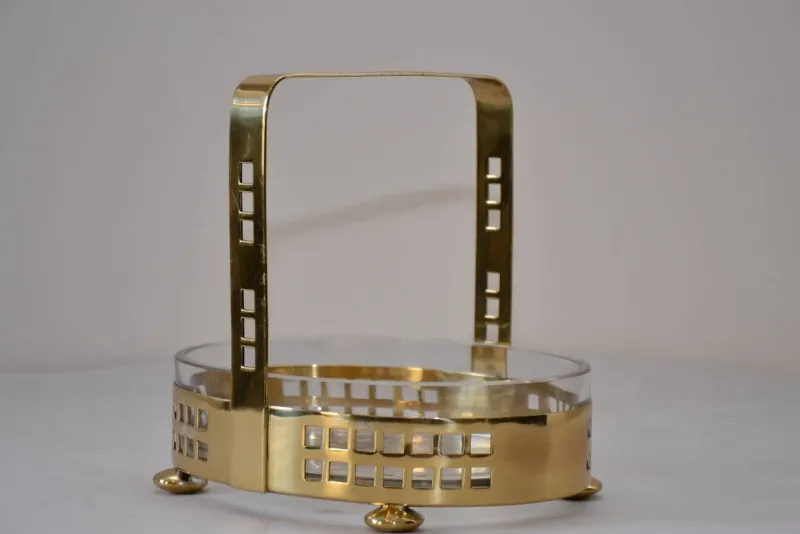 Outlet Pamono Brass Basket with Original Glass, 1910