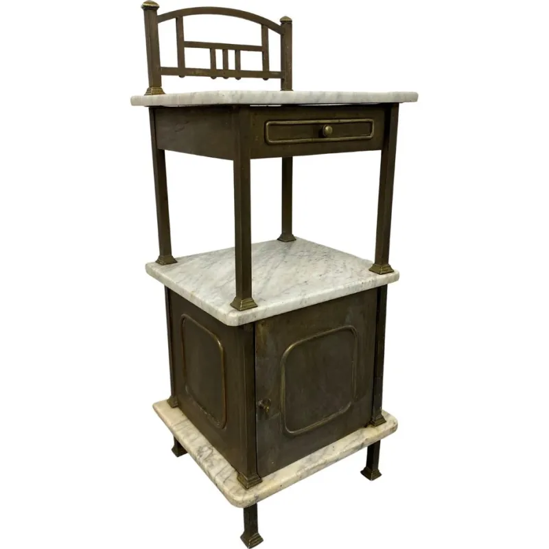 Sale Pamono Brass Bedside Table with Marble Top, 1920s
