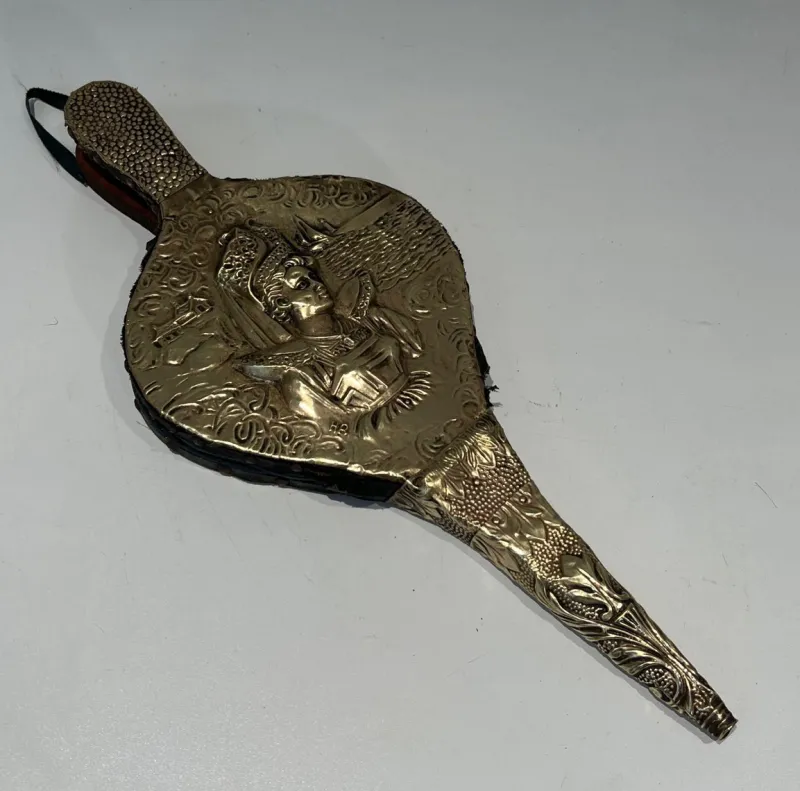 Pamono Brass Chimney Bellows with Woman Motif, 1890s> Fireplaces And Mantels