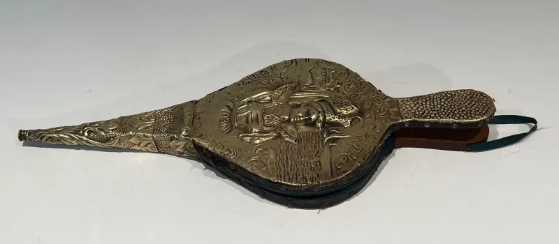 Pamono Brass Chimney Bellows with Woman Motif, 1890s> Fireplaces And Mantels